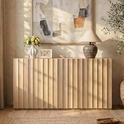 Sideboard Cabinet, 94.11" Buffet Fluted Cabinet, Light Oak