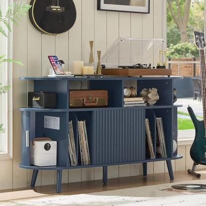 Extra Large Round Record Player Stand with Charging Station