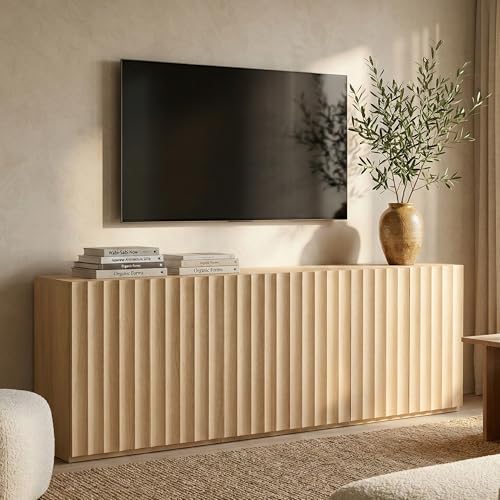 Sideboard Cabinet, 94.11" Buffet Fluted Cabinet, Light Oak