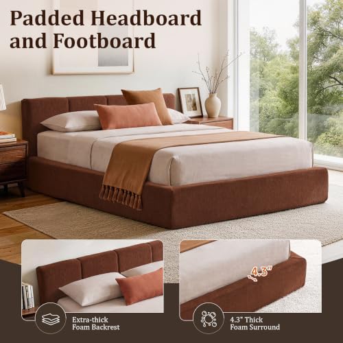 Queen Cloud Bed Frame with Cushion Headboard and 360° Foam Surround