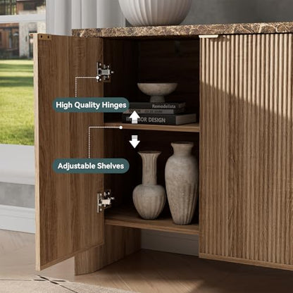 31.5" Fluted Sideboard Buffet Cabinet with Storage, Natural Oak
