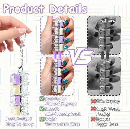 2 PCS Keyboard Fidget Toy, Double Layer Keycap Keyboard Fidget Keychain 4-in-1 Keyboard Decompression Button Finger Clicker Toys, Portable Tactile Button Sensory Toys Stress Relief Gifts(PurpleYellow