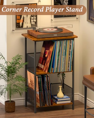 Honkazita 3 Tier Vinyl Record Storage Table Wooden Turntable Stand