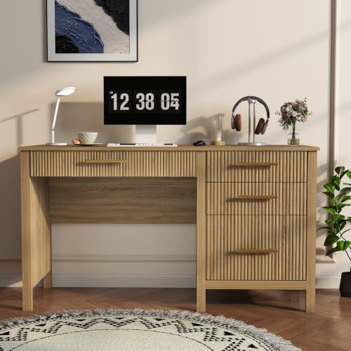 Fluted Executive Desk with Drawers: 54" Oak Home Office Desks
