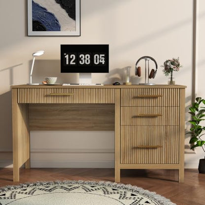 Fluted Executive Desk with Drawers: 54" Oak Home Office Desks