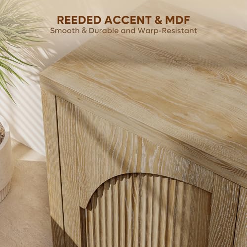 37 "W Fluted Sideboard Buffet Cabinet with Storage, Natural Oak