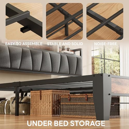 Queen Size Bed Frame with Storage Headboard and Charging Station