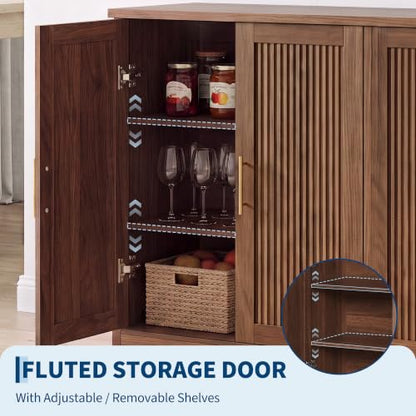 55.5” Fluted Sideboard Buffet Cabinet with 4 Doors