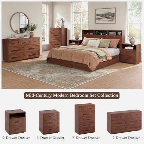 47" 7 Drawer Dresser for Bedroom, Walnut