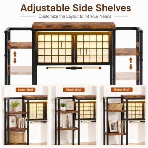 5-Tier LED Desk Hutch, Desk Shelf for Dorm Home Office, Rustic Brown