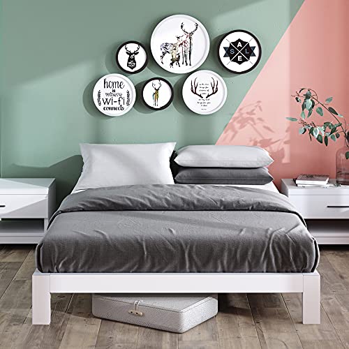 Arnav Metal Platform Bed Frame, Wood Slat Support, No Box Spring Needed, Easy Assembly, White, Full