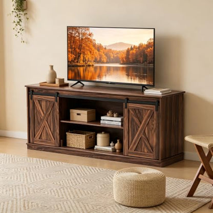 Farmhouse TV Stand for 65" TV, Media Console, Sliding Barn Doors