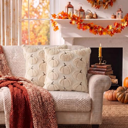 Fall Pillow Covers Pumpkin Fall Decor 18x18 Set of 2 Beige