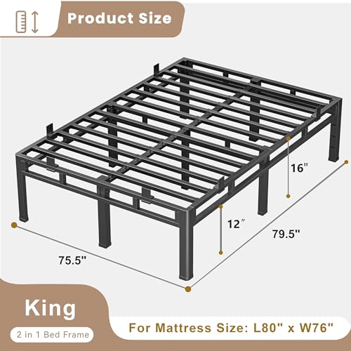 16 Inch King Bed Frame Double Layer 2 in 1 Platform with Round Corner