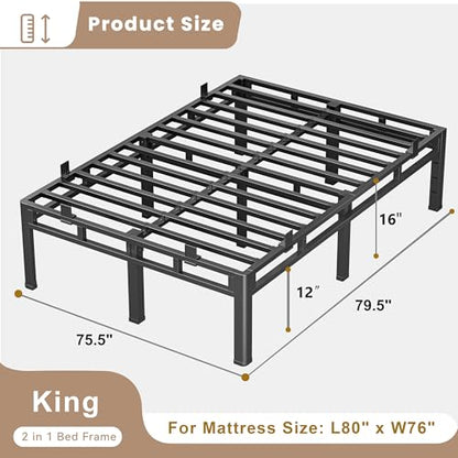 16 Inch King Bed Frame Double Layer 2 in 1 Platform with Round Corner