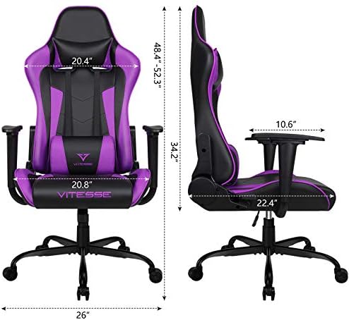 Gaming Chair,High Back Ergonomic Racing Gamer Chair with Lumbar Support and Headrest,Girl Computer Desk Chair with Height Adjustable(Purple)