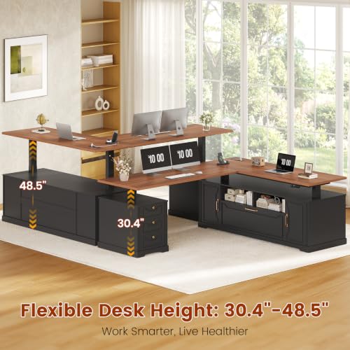 70.9" x 55" L Shaped Standing Desk with 4 Drawers, Electric Executive Desk