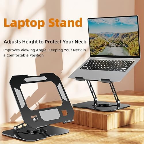 Laptop Stand for Desk - Ergonomic All Metal Computer Riser, 360° Rotating & Adjustable & Foldable, with Large Hollow Cooling, Stable Holder for MacBook, Dell, HP, Notebook(10-17"), Wht