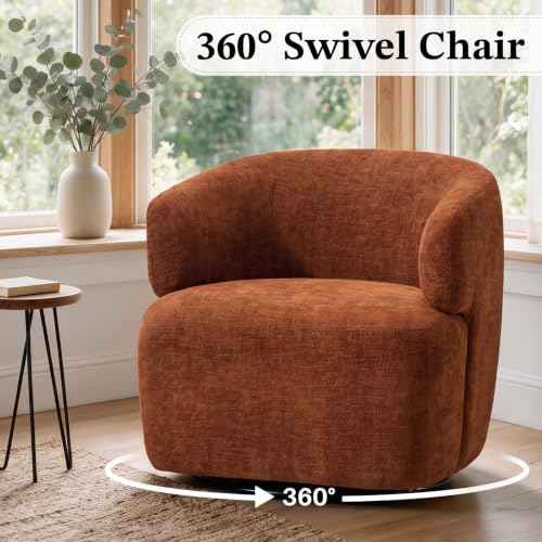 Swivel Accent Chair, Chenille Barrel Chair, Orange