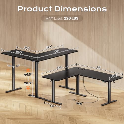 63 x 55 Inch L Shaped Standing Desk with Power Outlets