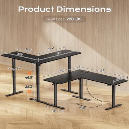 63 x 55 Inch L Shaped Standing Desk with Power Outlets
