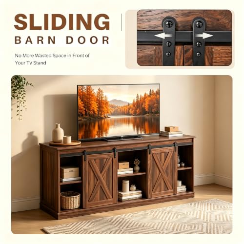 Farmhouse TV Stand for 65" TV, Media Console, Sliding Barn Doors