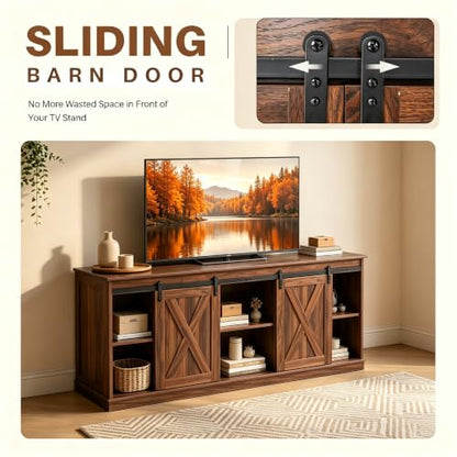 Farmhouse TV Stand for 65" TV, Media Console, Sliding Barn Doors