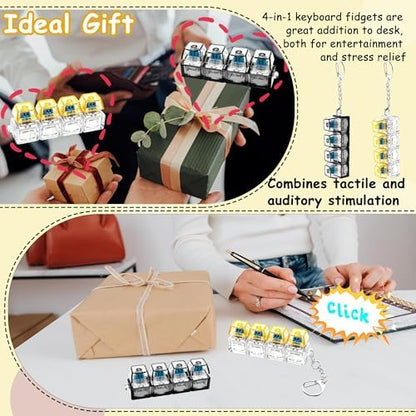 2 PCS Keyboard Fidget Toy, Keyboard Fidget Keychain 4-in-1 Keyboard Decompression Button Finger Clicker Toys, Button Stress Relief Fidget Gifts to Relief Stress (Black Yellow)