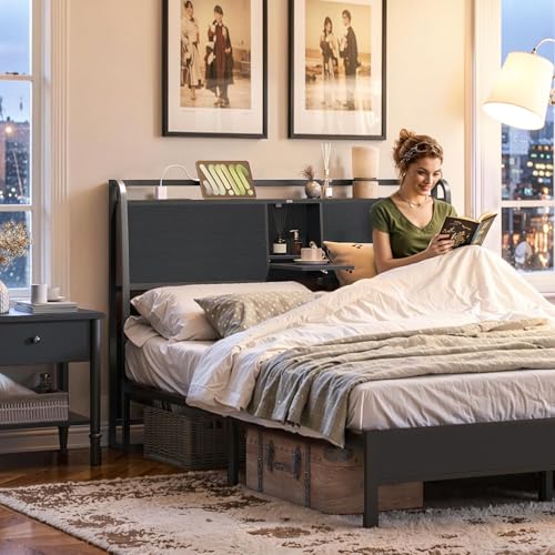 Headboard Queen Size with 2 Power Strips and Flip Door Storage