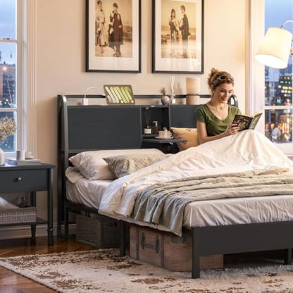 Headboard Queen Size with 2 Power Strips and Flip Door Storage