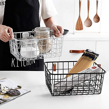 LeleCAT Black Wire Storage Baskets, Metal Household Storage Organizer for Kitchen，Pantry, Shelf, Freezer, Bathroom，Black 2 Pack
