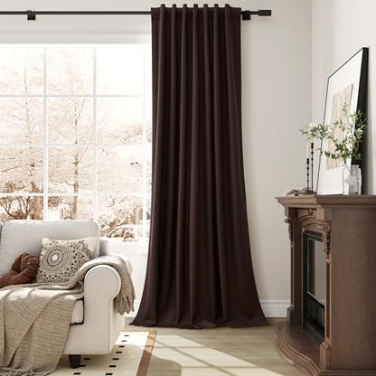 Guken Coffee Linen 100% Blackout Curtains for Bedroom 96 Inches Long Elegant Textured Black Out Light Blocking Thermal Insulated Soundproof Back Tab Hook Belt Living Room Backdrop 2 Panels Set 52x96 - color: Coffee, size: 52"W x 96"L (Pack of 2)
