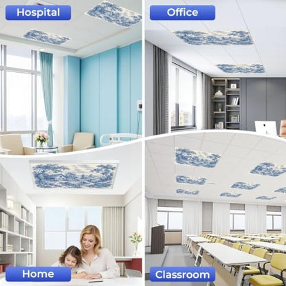 6 Pcs Fluorescent Light Covers for Ceiling Lights Woodland vintage Blue white Magnetic Light Filters Decorative for Classroom Office Hospital Home 4x2 Ft