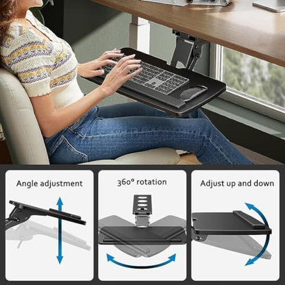 Keyboard Tray Under Desk Adjustable Height with Ergonomic Wrist Rest Pad, Ergonomic Keyboard Drawer, Swivels 360° with Adjustable Height and ±15° Tilt/Brown/Corner Slide Type, Black