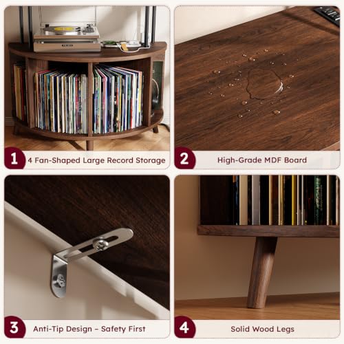 Large Record Player Stand with Power Outlets, 35.4" Turntable Stand