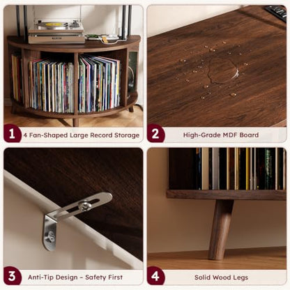 Large Record Player Stand with Power Outlets, 35.4" Turntable Stand