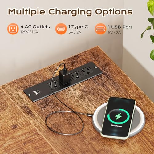63 Inch L Shaped Desk with Power Outlets & 0.95 Inch Thicker Desktop