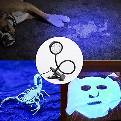 UV LED Black Light Clamp Light with USB, Upgraded 5W 395nm Portable Gooseneck Lamp with Clip for Gel Nail, Pet Urine Detection, UV Glue Curing, Blacklight Posters, Fluorescent Paint, Resin Art