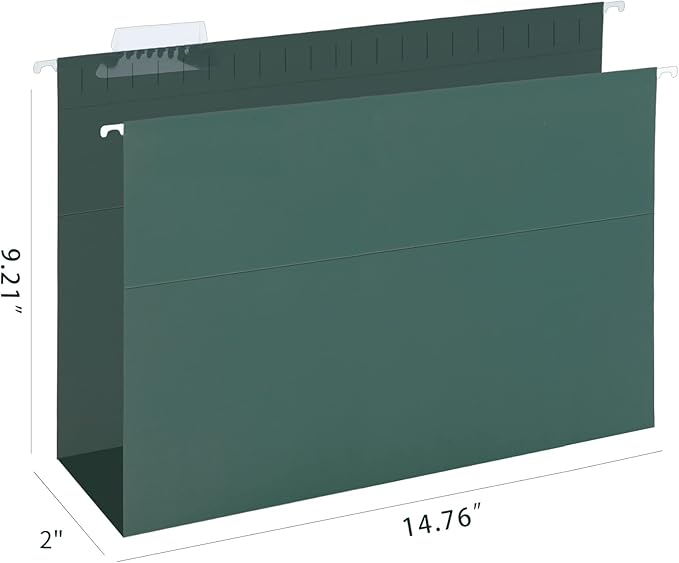 HERKKA Extra Capacity Hanging File Folders, 30 Pack Reinforced Legal Size Hanging Folders with Heavy Duty 2 Inch Expansion, Designed for Bulky Files, Medical Charts, Green