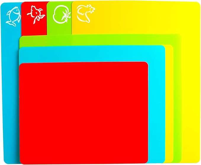 Flexible Cutting Board mats, Plastic Cutting Boards for Kitchen Cooking, Cutting board sheets for Meat and Vegetables, Dishwasher Safe Set of 8 Pcs