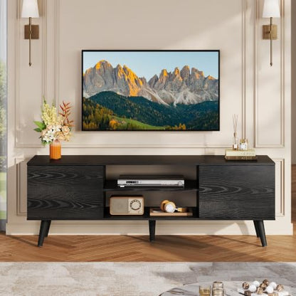 TV Stand for 55 60 Inch TV, Mid Century Modern, Black
