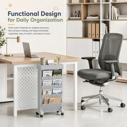 5-Tier Rolling Bookshelf Cart with Wheels, Gray