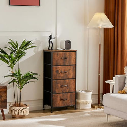 Nightstand, Bedside Table with 4 Fabric Drawers
