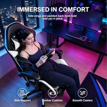 Small Gaming Chair, Home Office Desk Seat with Lumbar Support & Footrest