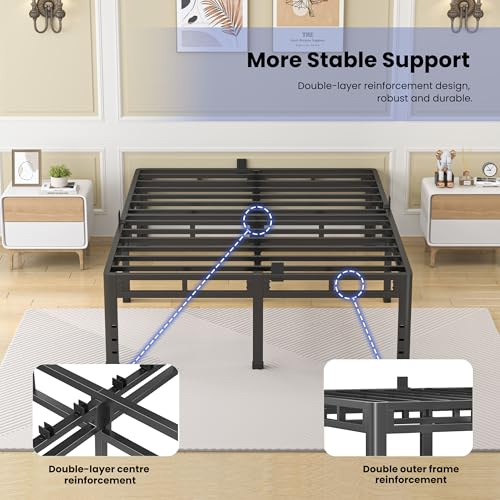 King Size Metal Platform Bed Frame, 24 Inch Dual-Layer Heavy Duty Base