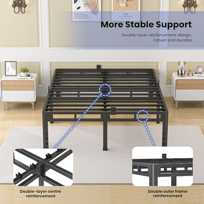 King Size Metal Platform Bed Frame, 24 Inch Dual-Layer Heavy Duty Base