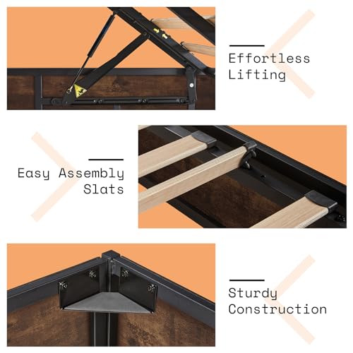 King Lift Up Storage Bed Frame, Rustic Brown