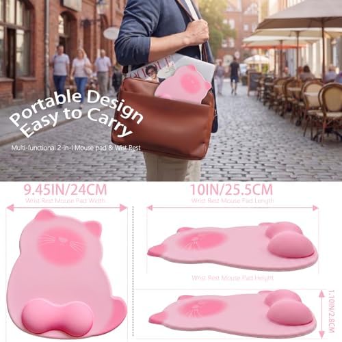 Gel Mouse Pad with Wrist Rest for Mouse Ergonomic Cat Mouse Wrist Rest Non-Slip Silicone Cute Mousepad with Wrist Support for Computer Desk Gaming Laptop Home Office Desk Accessories Pink
