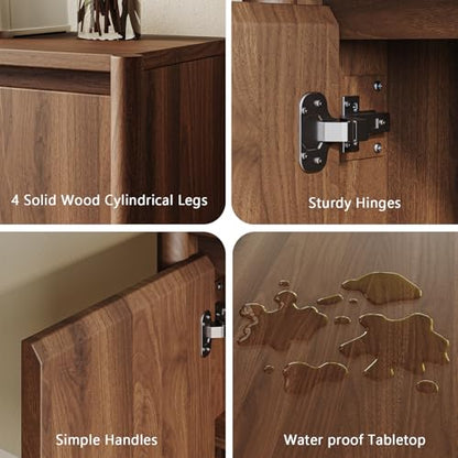59" Walnut Sideboard Buffet Cabinet with Solid Wood Legs
