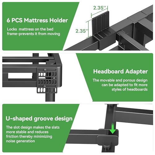 King Bed Frame, 16 inch Metal Bed Frame & Box Spring 2 in 1 Design
